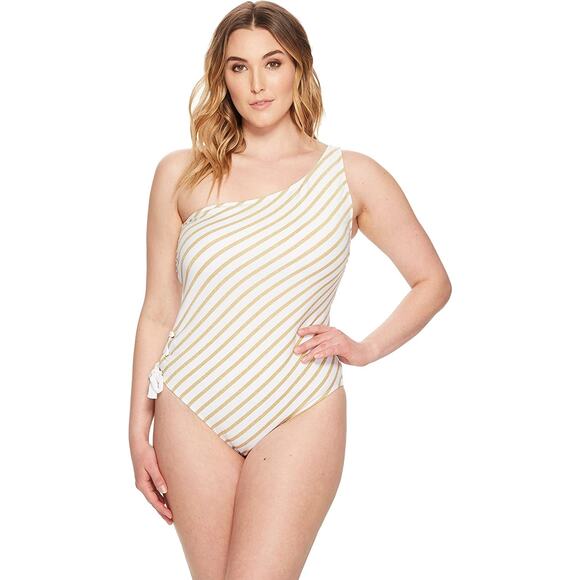 Lauren Ralph Lauren Women's One Shoulder One-Piece Gold/White 22 NWT W - Picture 1 of 3
